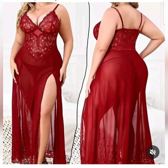 Lingerie Sleepwear burgundy lace and mesh nwt size 18W - Picture 2 of 14